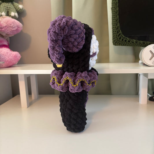 Handmade Crochet Jumbo Jester Plushie – Whimsical Amigurumi Clown Doll in Black and Purple