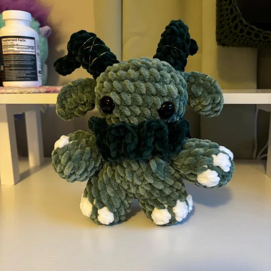 Giant Gruhm the Baphotroll Crochet Plush in Green – Gothic Fantasy Creature – Handmade Crochet Monster