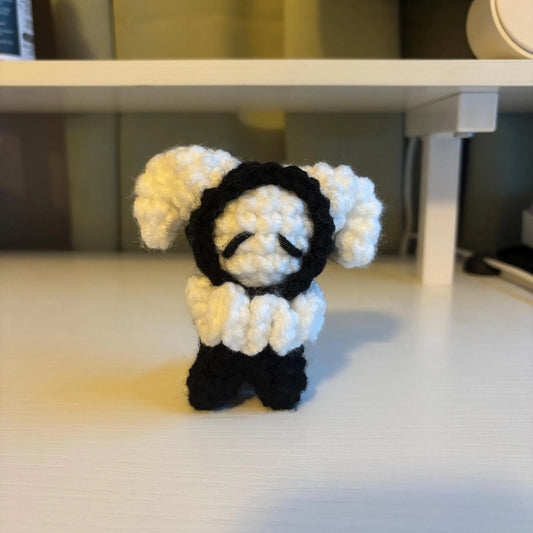 Handmade Mini Black and White Crochet Jester Plushie – Whimsical Amigurumi Clown Doll