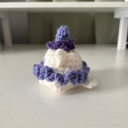 Handmade Crochet Clown Cat Plushie – Whimsical Amigurumi in Purple