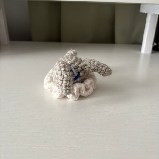 Handmade Crochet Elephant Clown Plushie – Whimsical Amigurumi in White and Blue