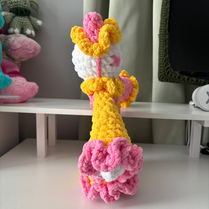 Handmade Crochet Jumbo Clown Plushie – Whimsical Amigurumi Clover the Clown in Pink and Yellow
