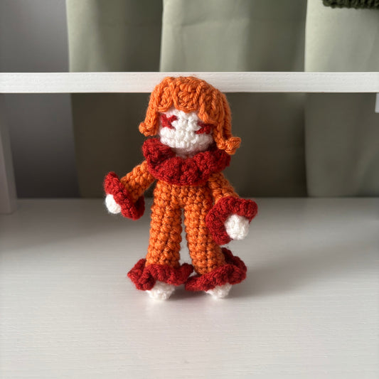Handmade Crochet Clown Girl Plushie – Whimsical Amigurumi in Orange