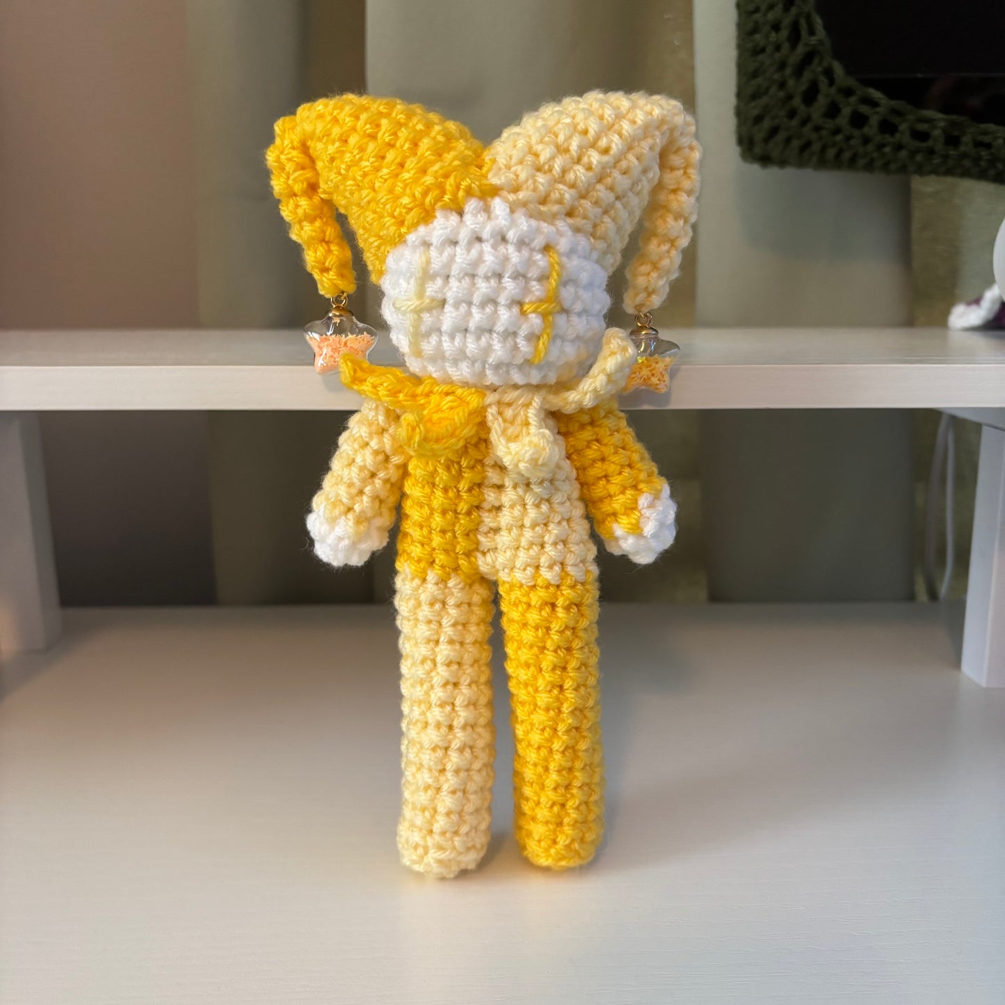 Handmade Crochet Jester Plushie – Amigurumi Clown Doll in Yellow