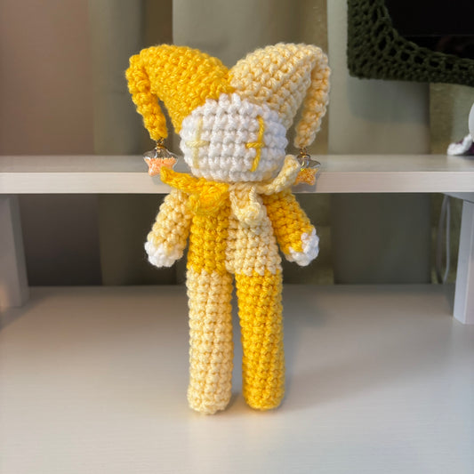 Handmade Crochet Jester Plushie – Amigurumi Clown Doll in Yellow