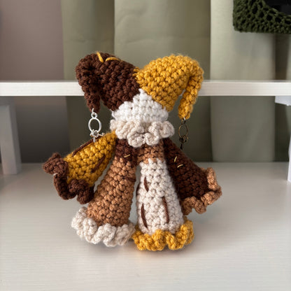 Handmade Crochet Jester Plushie – Whimsical Amigurumi Jules the Jester in Browns