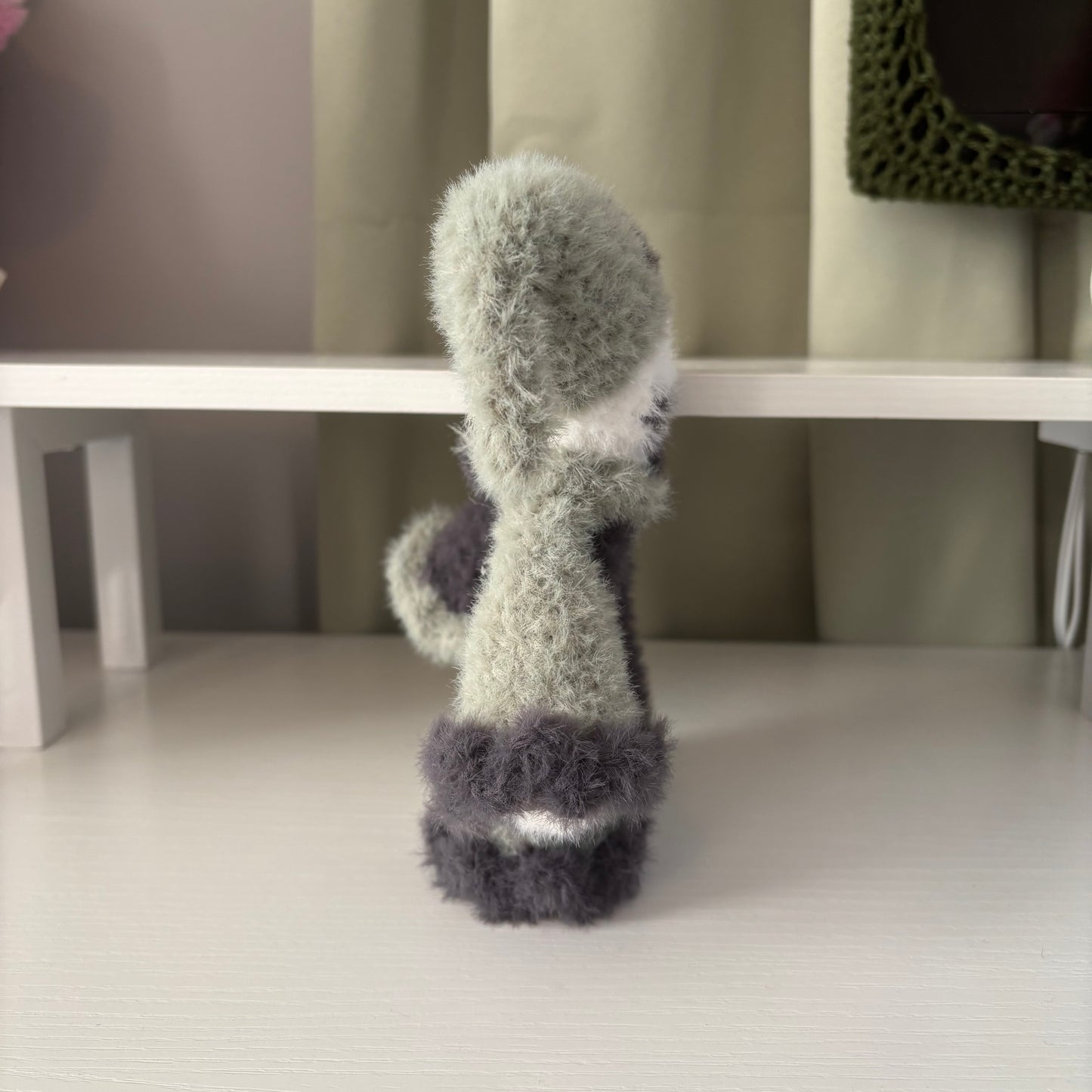 Handmade Crochet Fluffy Jester Plushie – Whimsical Amigurumi Jules the Jester in Black and Green