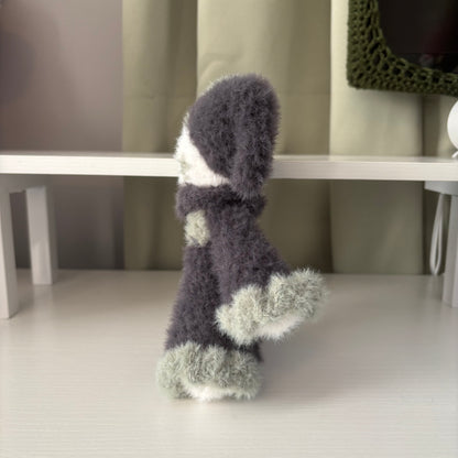 Handmade Crochet Fluffy Jester Plushie – Whimsical Amigurumi Jules the Jester in Black and Green