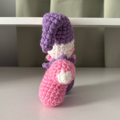 Handmade Crochet Jester Plushie – Whimsical Amigurumi Clown Doll in Purple and Pink