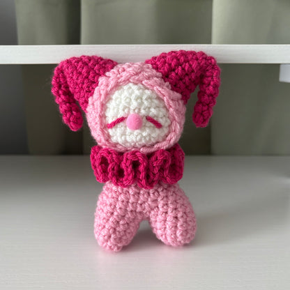 Handmade Crochet Jester Plushie – Whimsical Amigurumi Clown Doll in Pink
