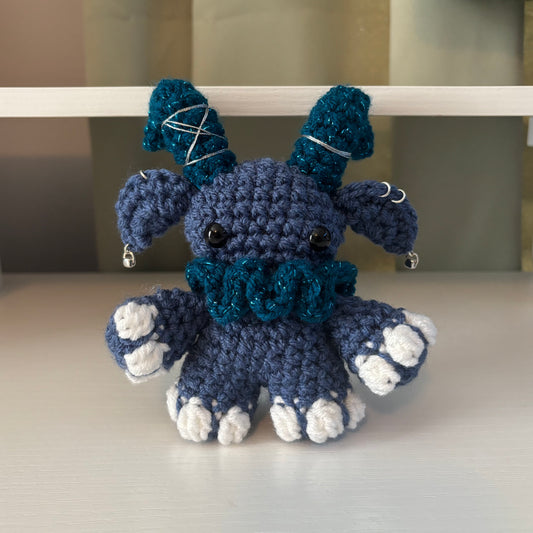 Gruhm the Baphotroll Crochet Plush in Blue – Gothic Fantasy Creature – Handmade Crochet Monster