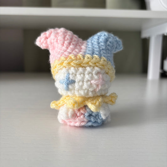 Handmade Crochet Baby Jester Plushie – Whimsical Amigurumi Clown Doll in Pastel