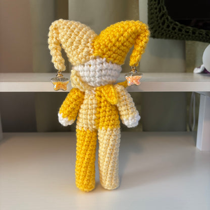 Handmade Crochet Jester Plushie – Amigurumi Clown Doll in Yellow
