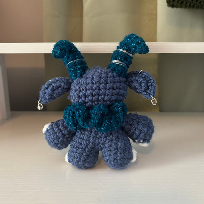 Gruhm the Baphotroll Crochet Plush in Blue – Gothic Fantasy Creature – Handmade Crochet Monster