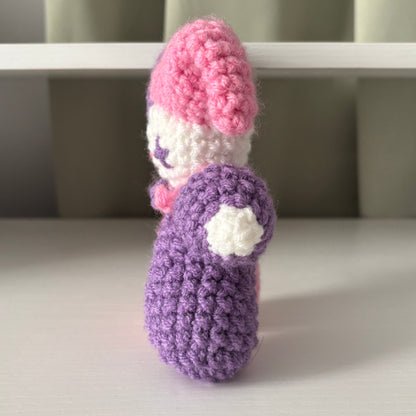 Handmade Crochet Jester Plushie – Whimsical Amigurumi Clown Doll in Purple and Pink