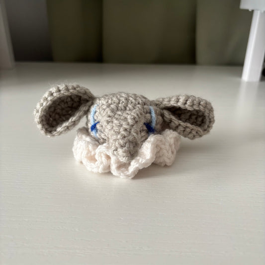 Handmade Crochet Elephant Clown Plushie – Whimsical Amigurumi in White and Blue