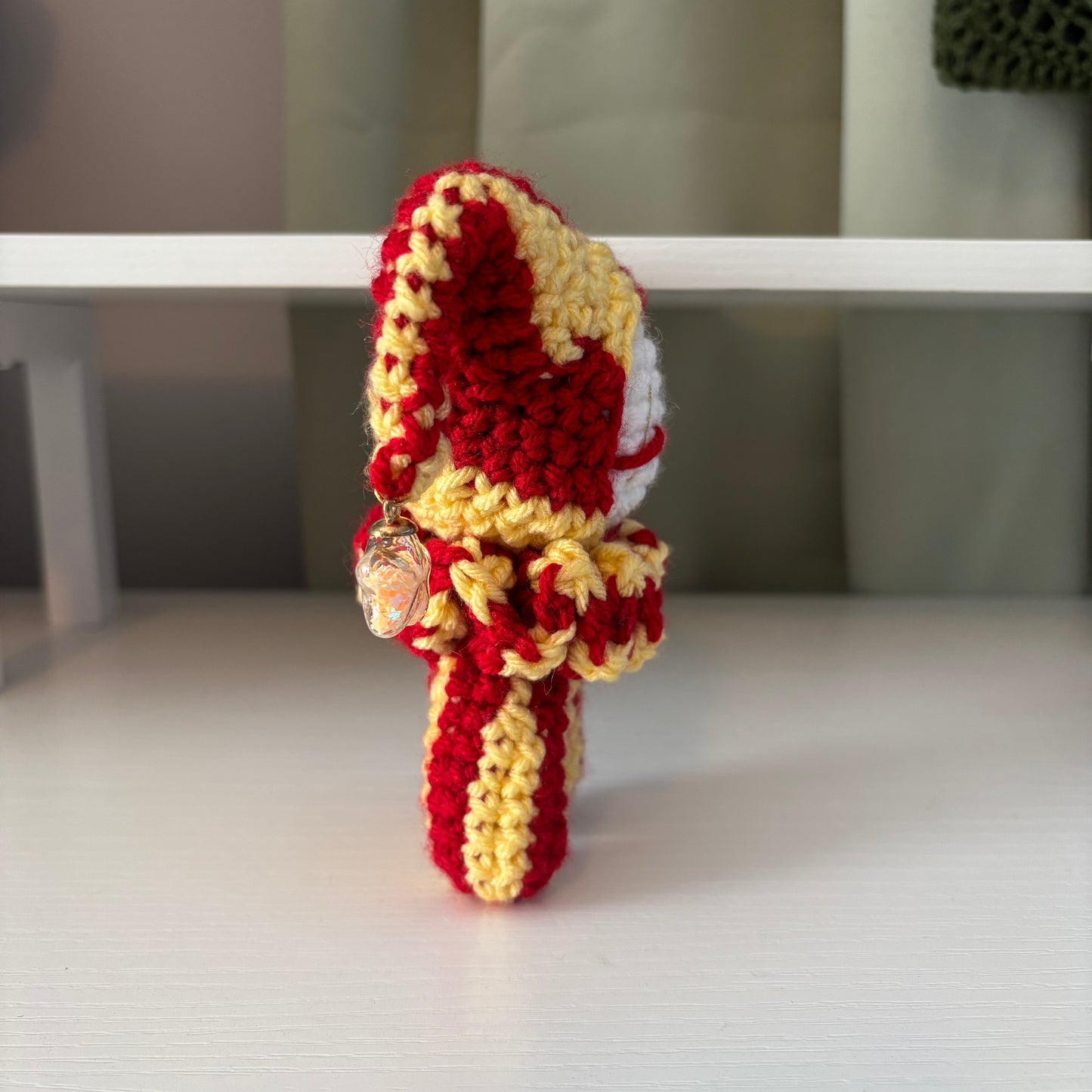 Handmade Crochet Jester Plushie – Whimsical Amigurumi Clown Doll in Red and Yellow with Star Charms