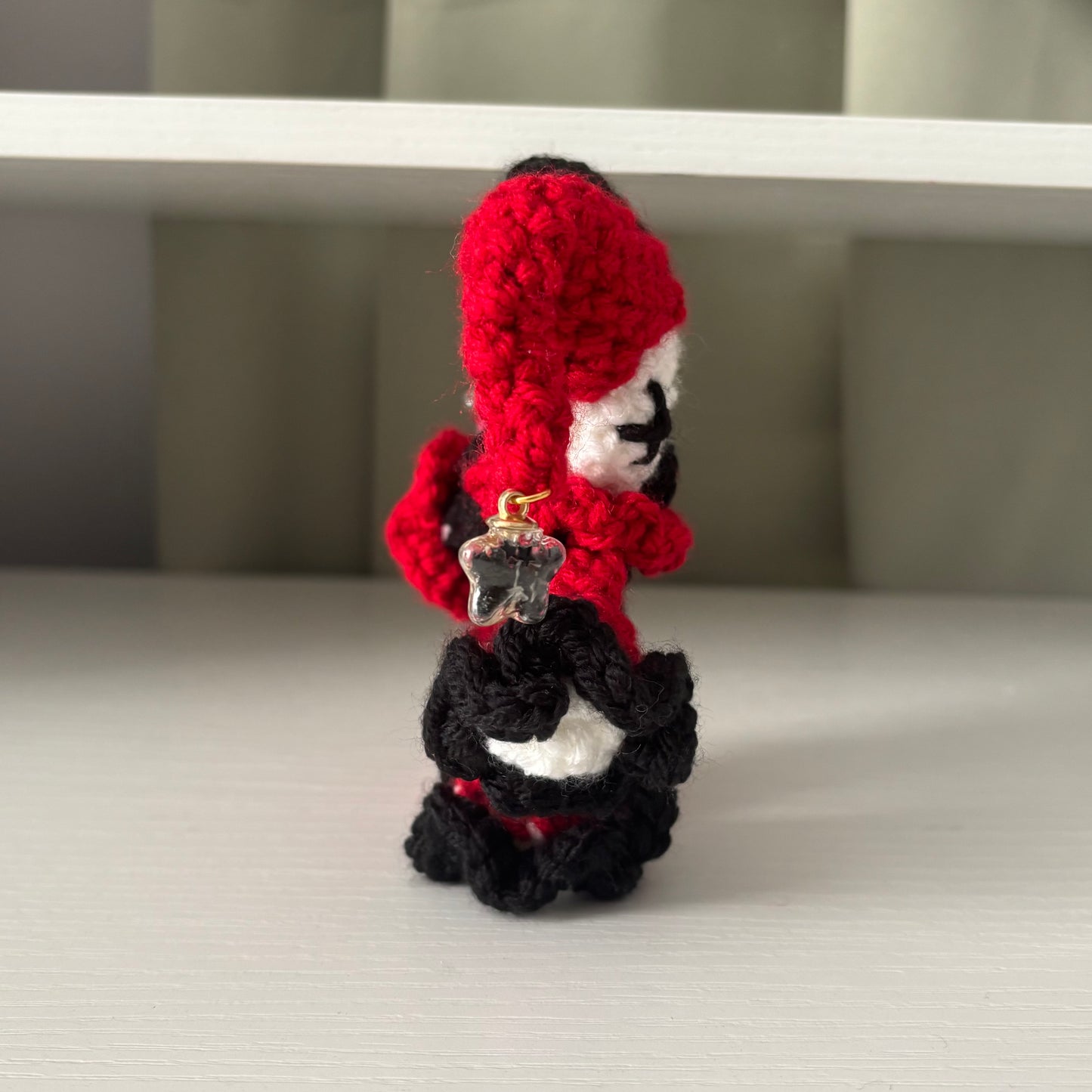 Handmade Crochet Baby Jules the Jester Plushie – Amigurumi Clown Doll in Black and Red