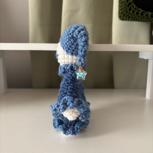 Handmade Crochet Jester Plushie – Whimsical Amigurumi Jules the Jester in Blue Sparkle
