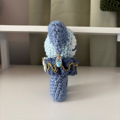 Handmade Crochet Jester Plushie – Whimsical Amigurumi Clown Doll in Blues with Star Charms