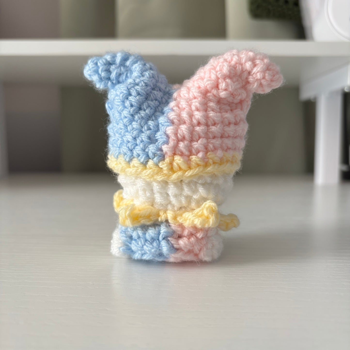 Handmade Crochet Baby Jester Plushie – Whimsical Amigurumi Clown Doll in Pastel