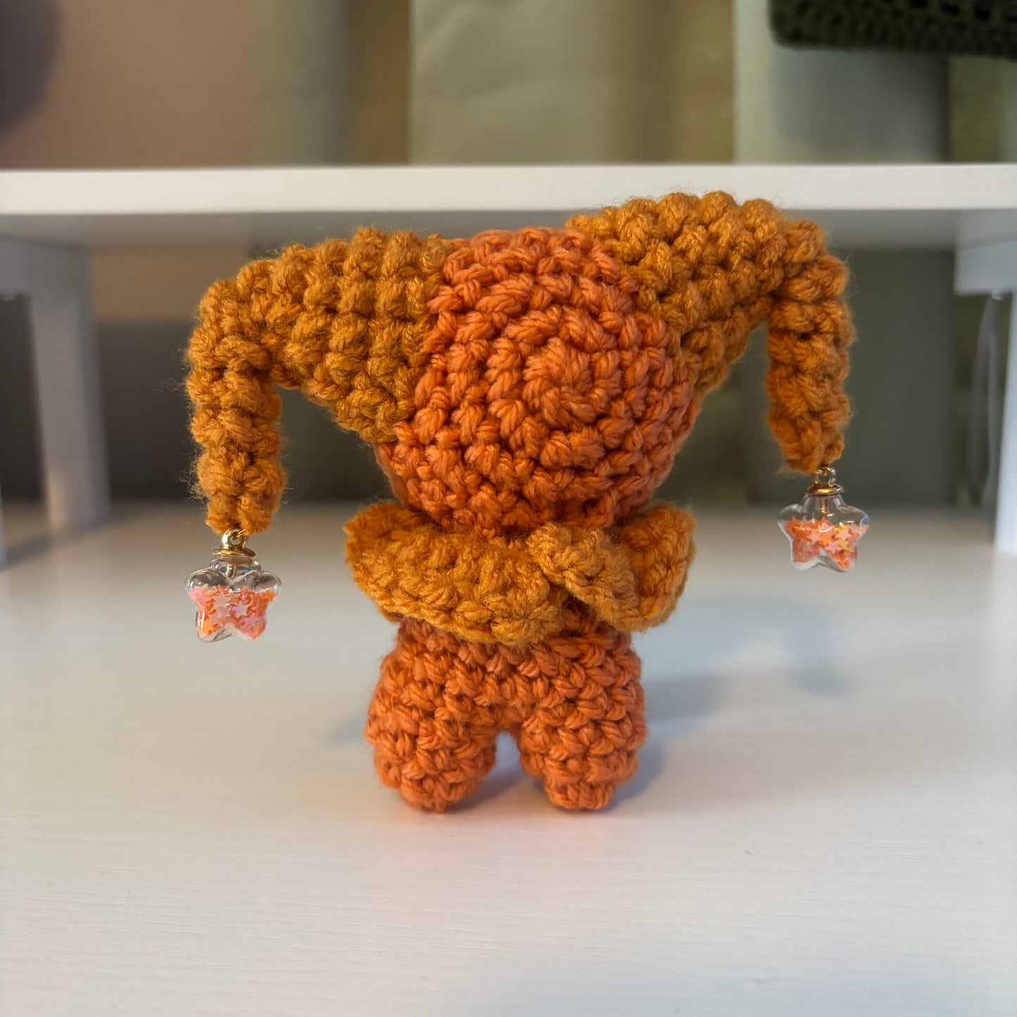 Handmade Mini Crochet Jester Plushie – Whimsical Amigurumi Clown Doll in Orange