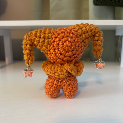 Handmade Mini Crochet Jester Plushie – Whimsical Amigurumi Clown Doll in Orange