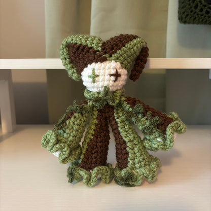 Handmade Crochet Jester Plushie – Whimsical Amigurumi Jester in Green and Brown