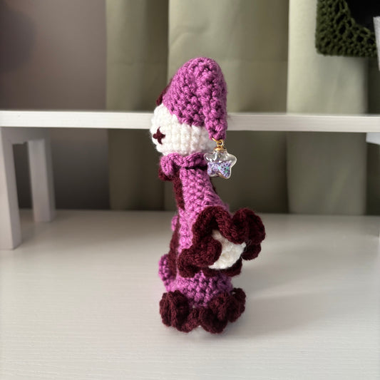 Handmade Crochet Jester Plushie – Whimsical Amigurumi Jules the Jester in Magenta