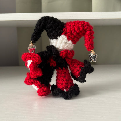 Handmade Crochet Baby Jules the Jester Plushie – Amigurumi Clown Doll in Black and Red