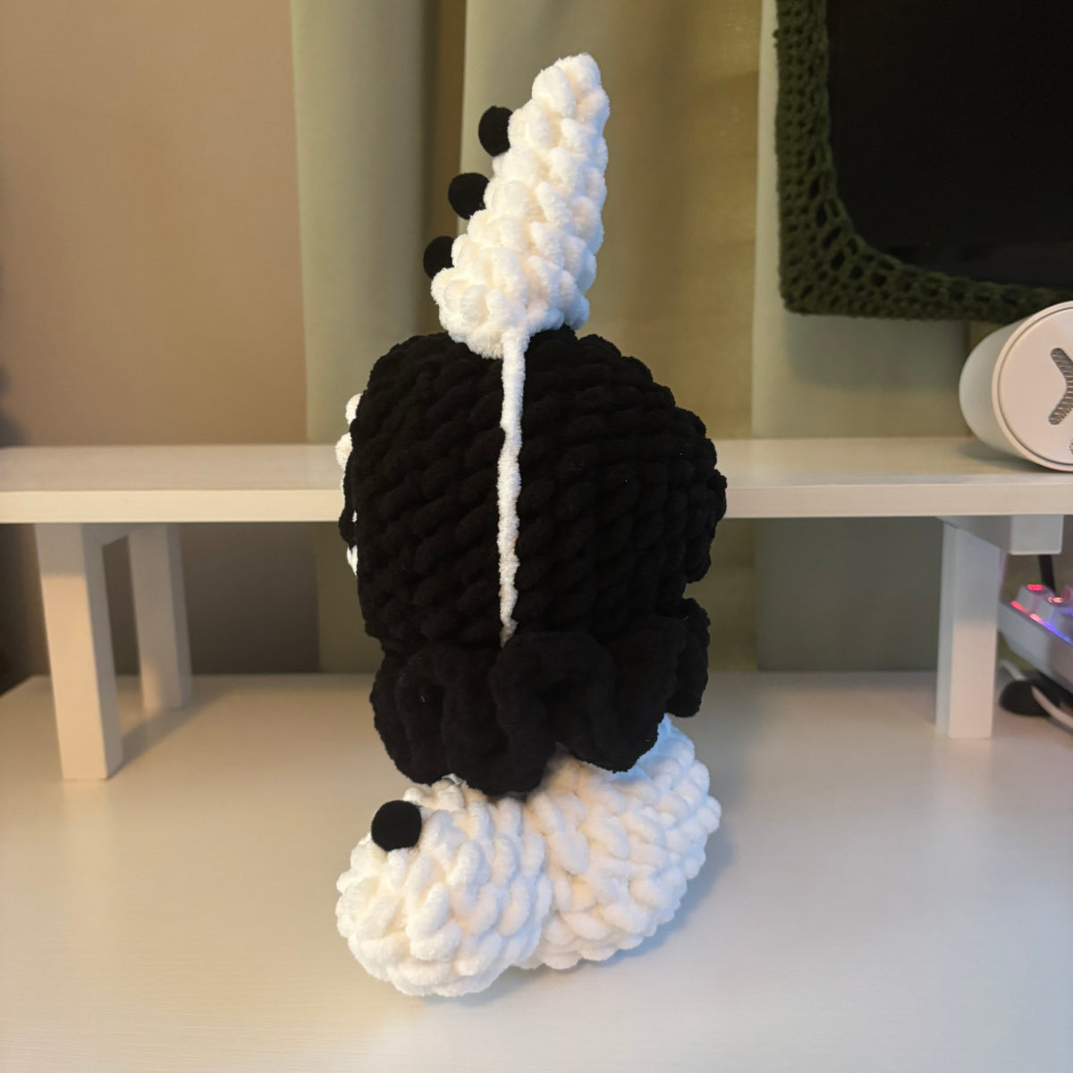 Handmade Crochet Sitting Pierrot Plushie – Whimsical Amigurumi in Black and White