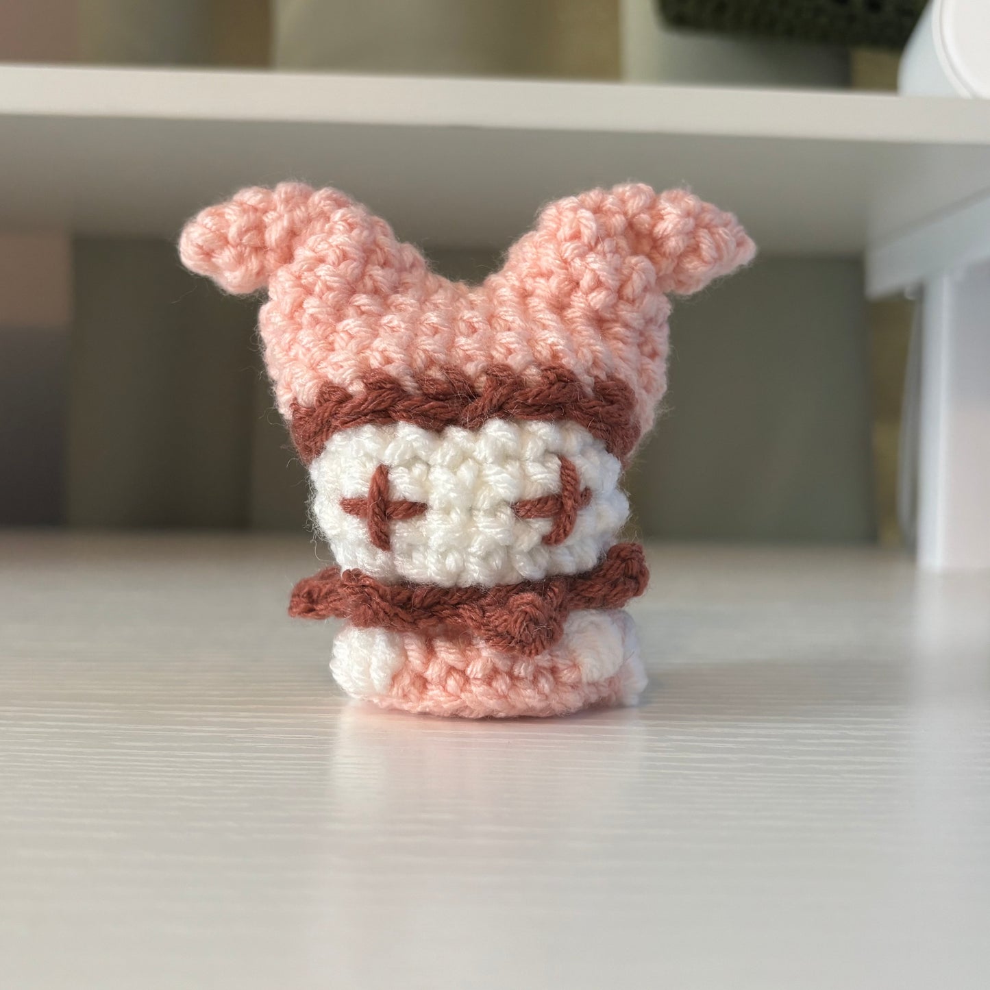 Handmade Crochet Baby Jester Plushie – Whimsical Amigurumi Clown Doll in Pink