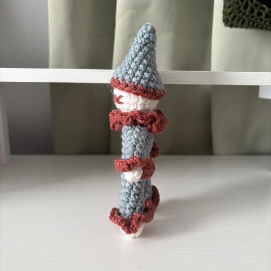 Handmade Crochet Clown Doll Plushie – Whimsical Amigurumi in Blue and Red