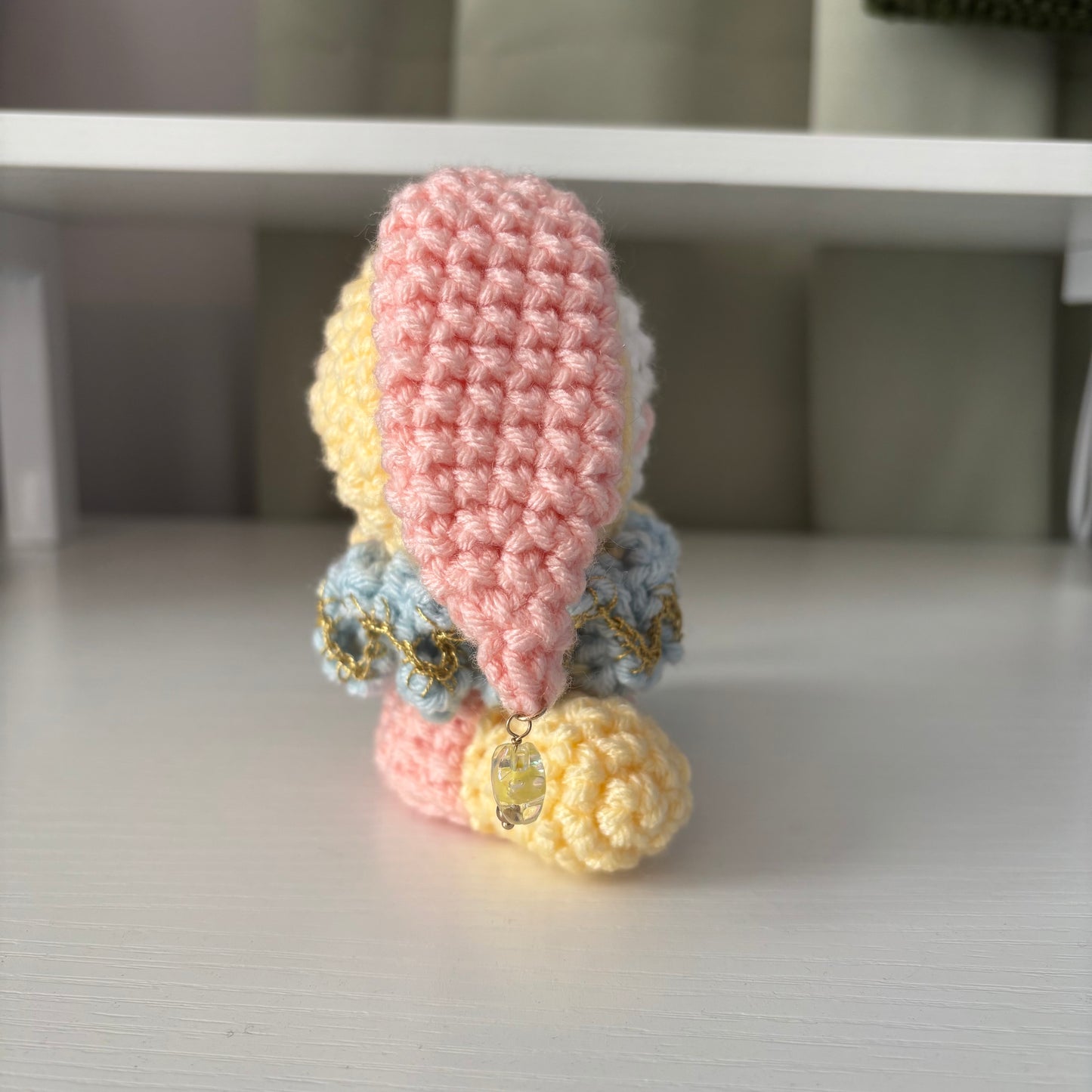 Handmade Crochet Jester Bunny Plushie – Amigurumi Clown Doll in Pastel
