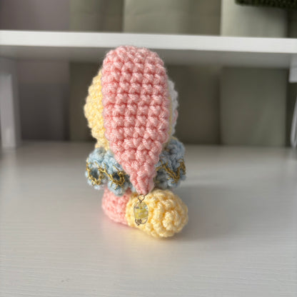 Handmade Crochet Jester Bunny Plushie – Amigurumi Clown Doll in Pastel