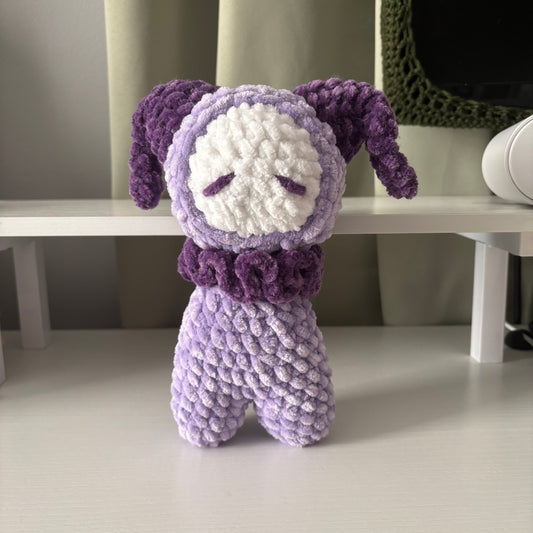 Handmade Crochet Jester Plushie – Whimsical Amigurumi in Purple