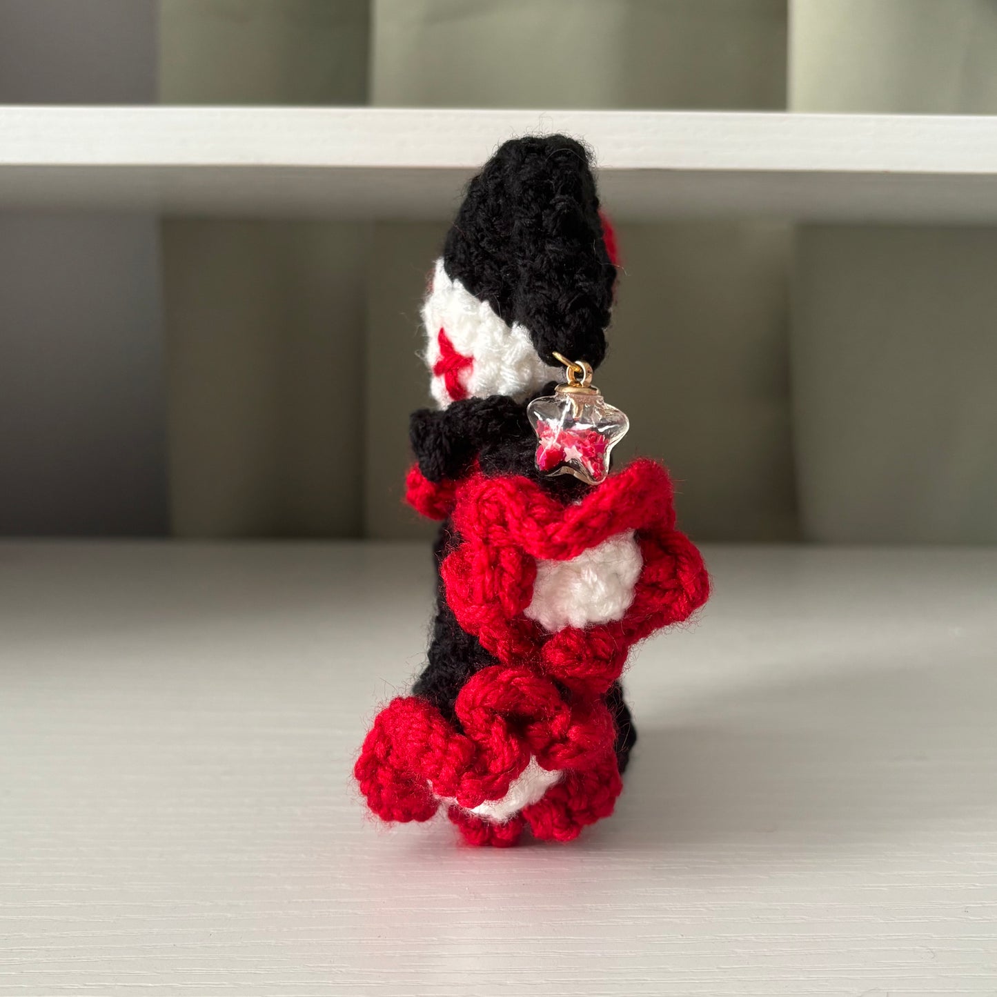 Handmade Crochet Baby Jules the Jester Plushie – Amigurumi Clown Doll in Black and Red