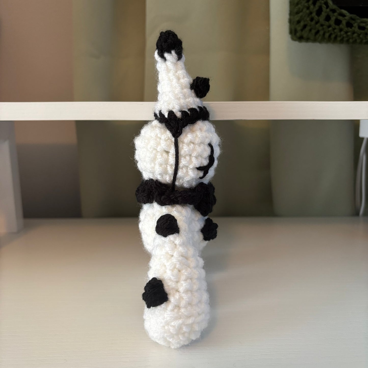Handmade Crochet Pierrot Plushie – Whimsical Amigurumi in Black and White