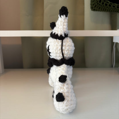 Handmade Crochet Pierrot Plushie – Whimsical Amigurumi in Black and White