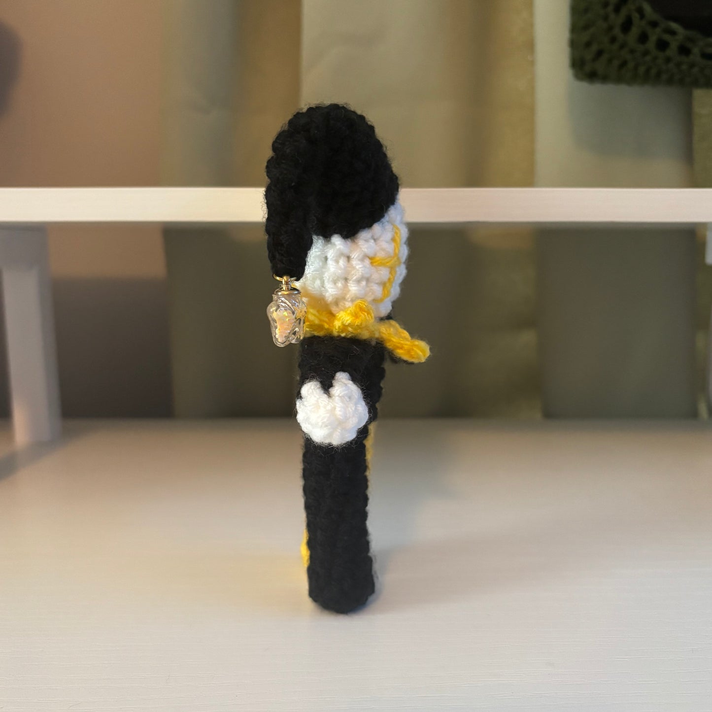 Handmade Crochet Mini Jester Plushie – Amigurumi Clown Doll in Black and Yellow