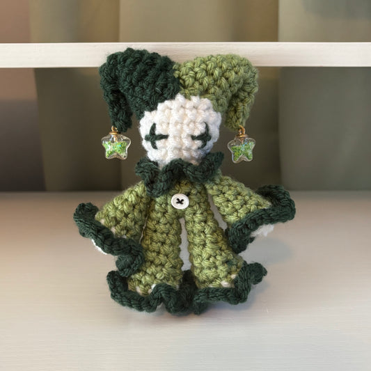 Handmade Crochet Baby Jules the Jester Plushie – Amigurumi Clown Doll in Green