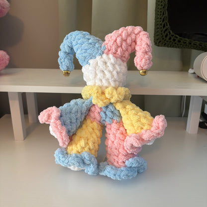 Handmade Crochet Baby Jules the Jester Plushie – Amigurumi Clown Doll in Pastel