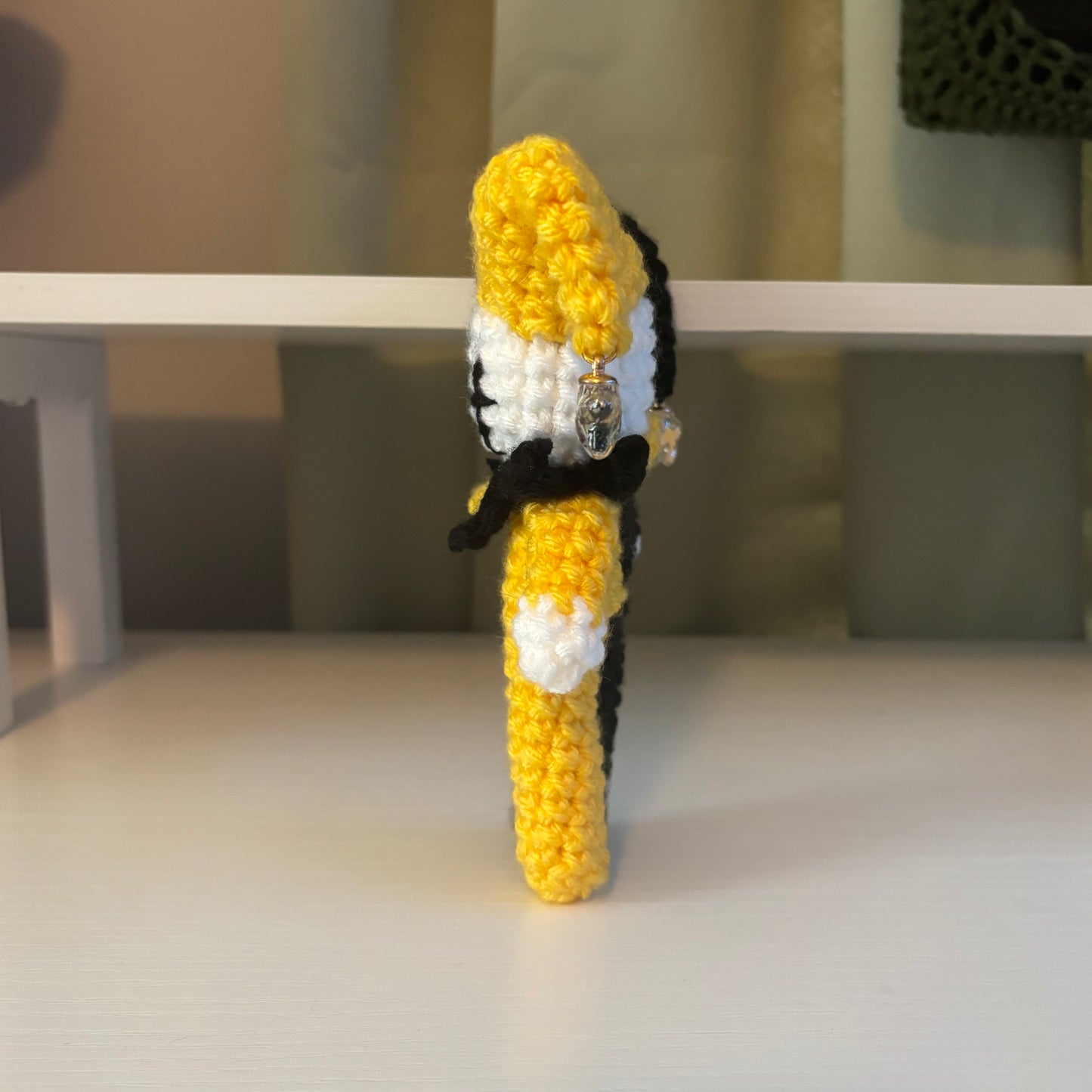 Handmade Crochet Mini Jester Plushie – Amigurumi Clown Doll in Black and Yellow