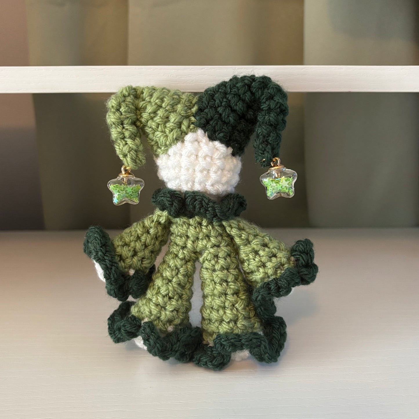 Handmade Crochet Baby Jules the Jester Plushie – Amigurumi Clown Doll in Green