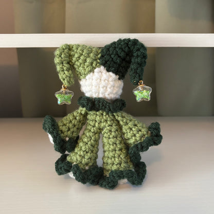 Handmade Crochet Baby Jules the Jester Plushie – Amigurumi Clown Doll in Green