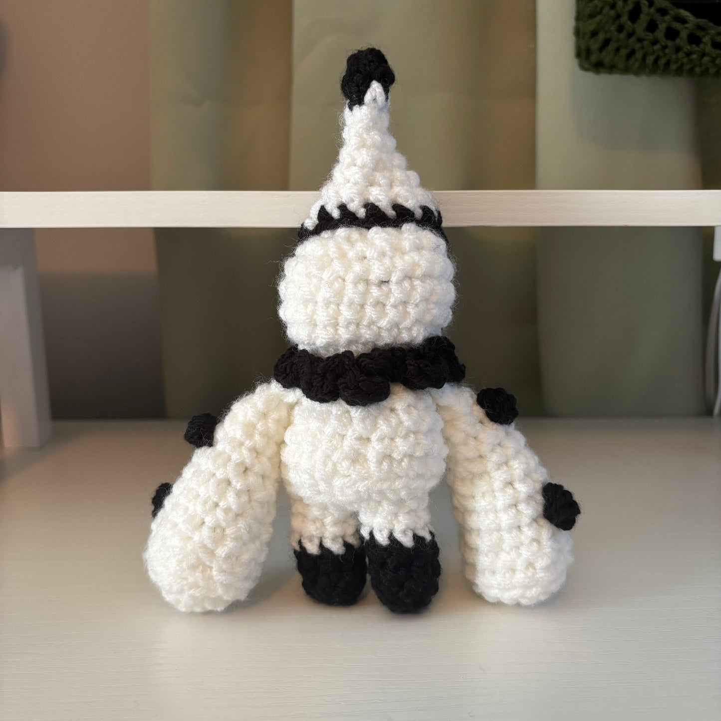 Handmade Crochet Pierrot Plushie – Whimsical Amigurumi in Black and White