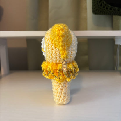 Handmade Crochet Jester Plushie – Whimsical Amigurumi Clown Doll in Yellow with Star Charms