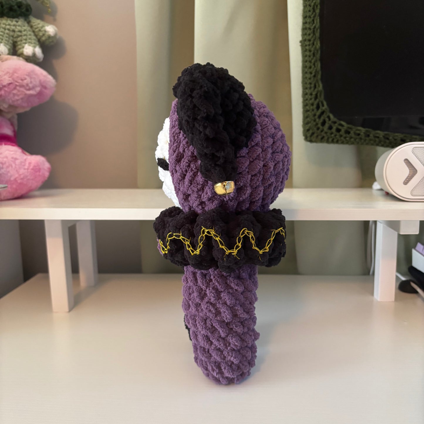 Handmade Crochet Jumbo Jester Plushie – Whimsical Amigurumi Clown Doll in Black and Purple