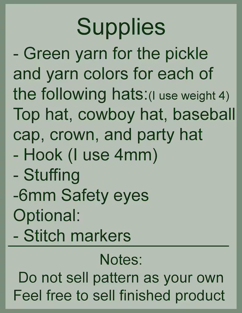 Crochet Pickle with 5 Hats – Amigurumi Pattern (PDF Download)