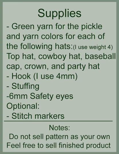 Crochet Pickle with 5 Hats – Amigurumi Pattern (PDF Download)